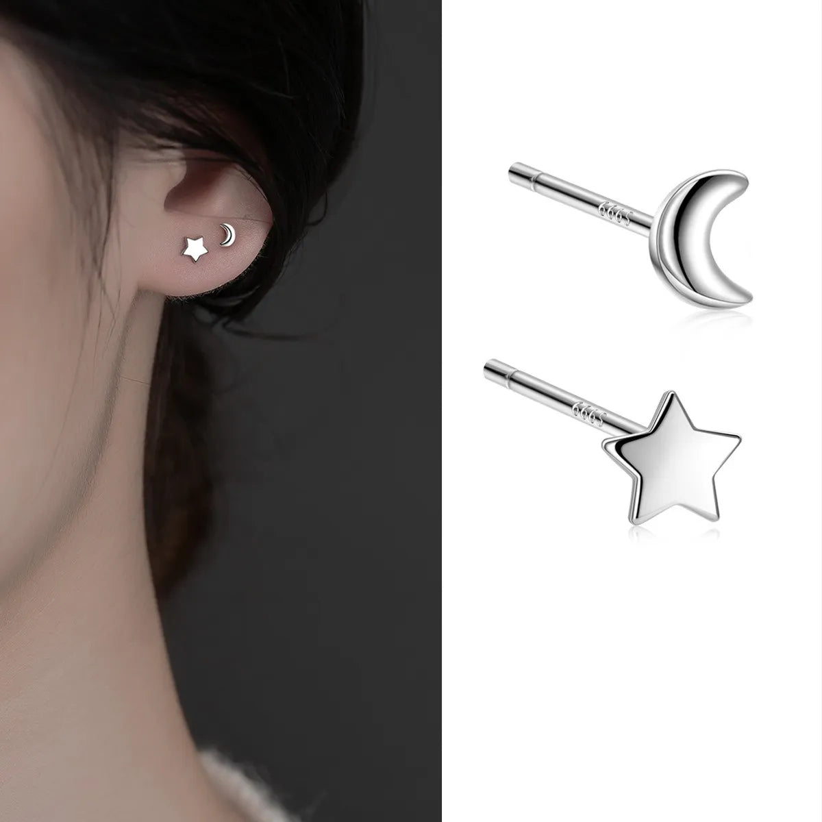 1 Pair Simple Style Doll Constellation Crown Plating Inlay Sterling Silver Zircon Ear Studs