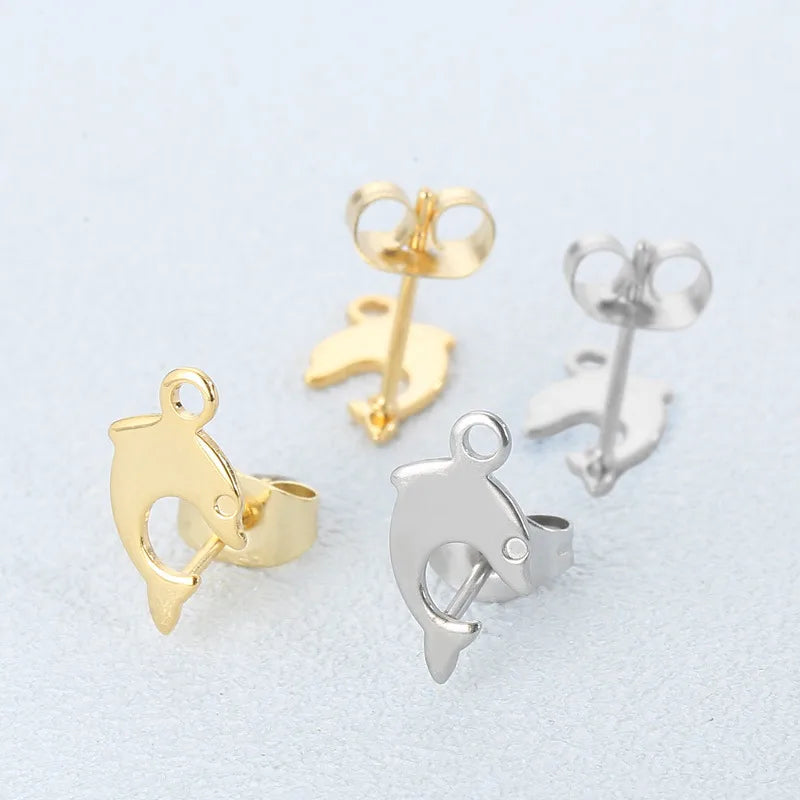 1 Pair Simple Style Dolphin Plating Stainless Steel 18K Gold Plated Ear Studs