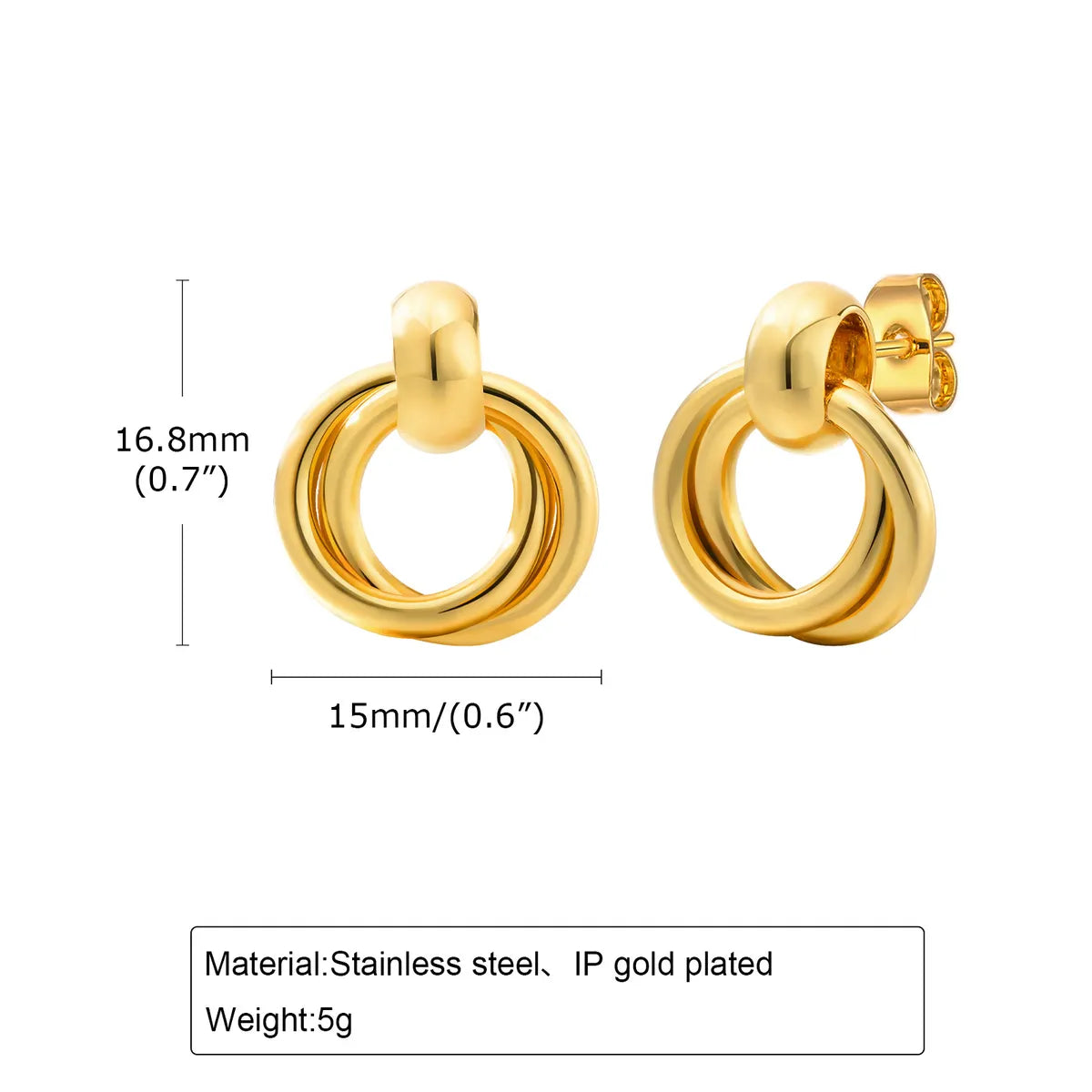 1 Pair Simple Style Double Ring Copper 18K Gold Plated Drop Earrings