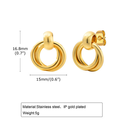 1 Pair Simple Style Double Ring Copper 18K Gold Plated Drop Earrings