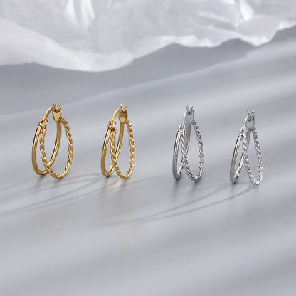 1 Pair Simple Style Double Ring Circle Copper Plating Gold Plated Silver Plated Earrings