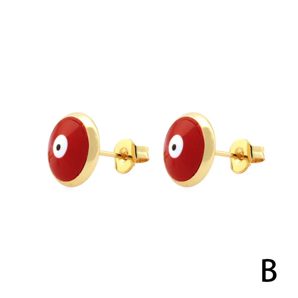 1 Pair Simple Style Eye Enamel Plating Copper 18k Gold Plated Ear Studs