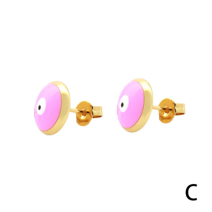 1 Pair Simple Style Eye Enamel Plating Copper 18k Gold Plated Ear Studs