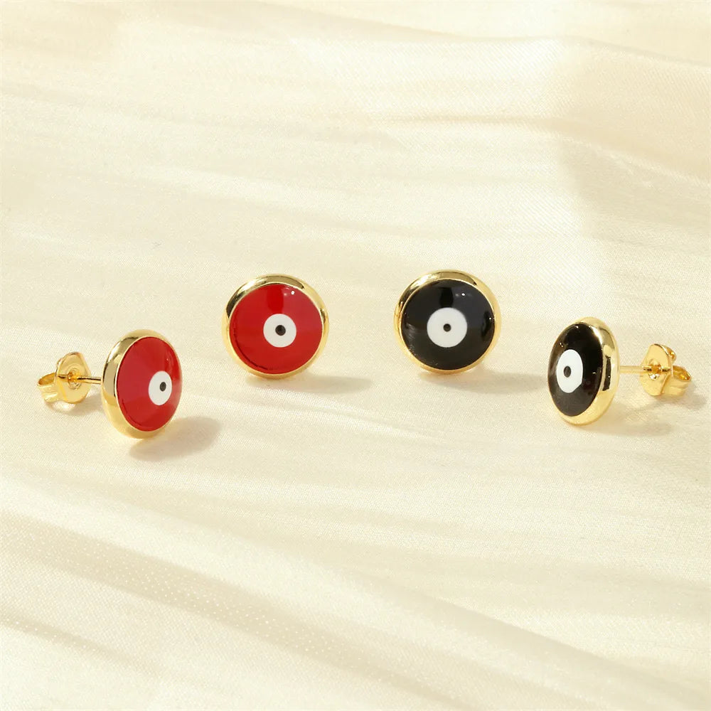 1 Pair Simple Style Eye Enamel Plating Copper 18k Gold Plated Ear Studs