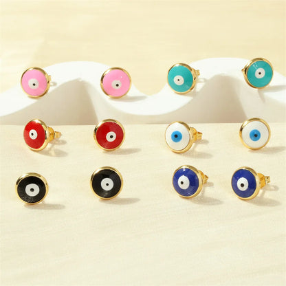 1 Pair Simple Style Eye Enamel Plating Copper 18k Gold Plated Ear Studs