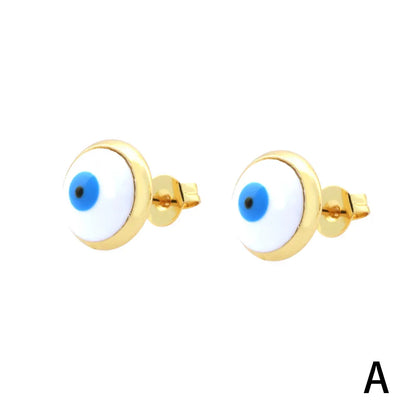 1 Pair Simple Style Eye Enamel Plating Copper 18k Gold Plated Ear Studs