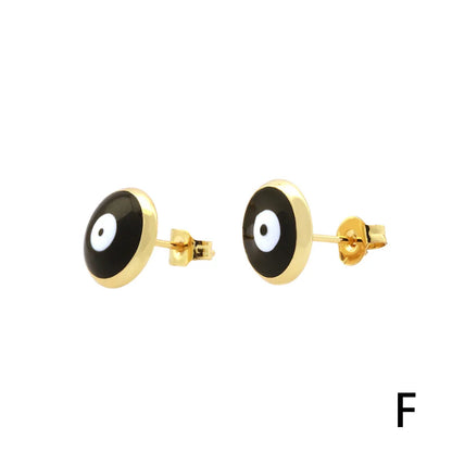 1 Pair Simple Style Eye Enamel Plating Copper 18k Gold Plated Ear Studs