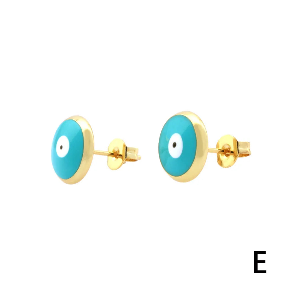 1 Pair Simple Style Eye Enamel Plating Copper 18k Gold Plated Ear Studs