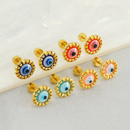 1 Pair Simple Style Eye Inlay Stainless Steel Resin 18K Gold Plated Ear Studs