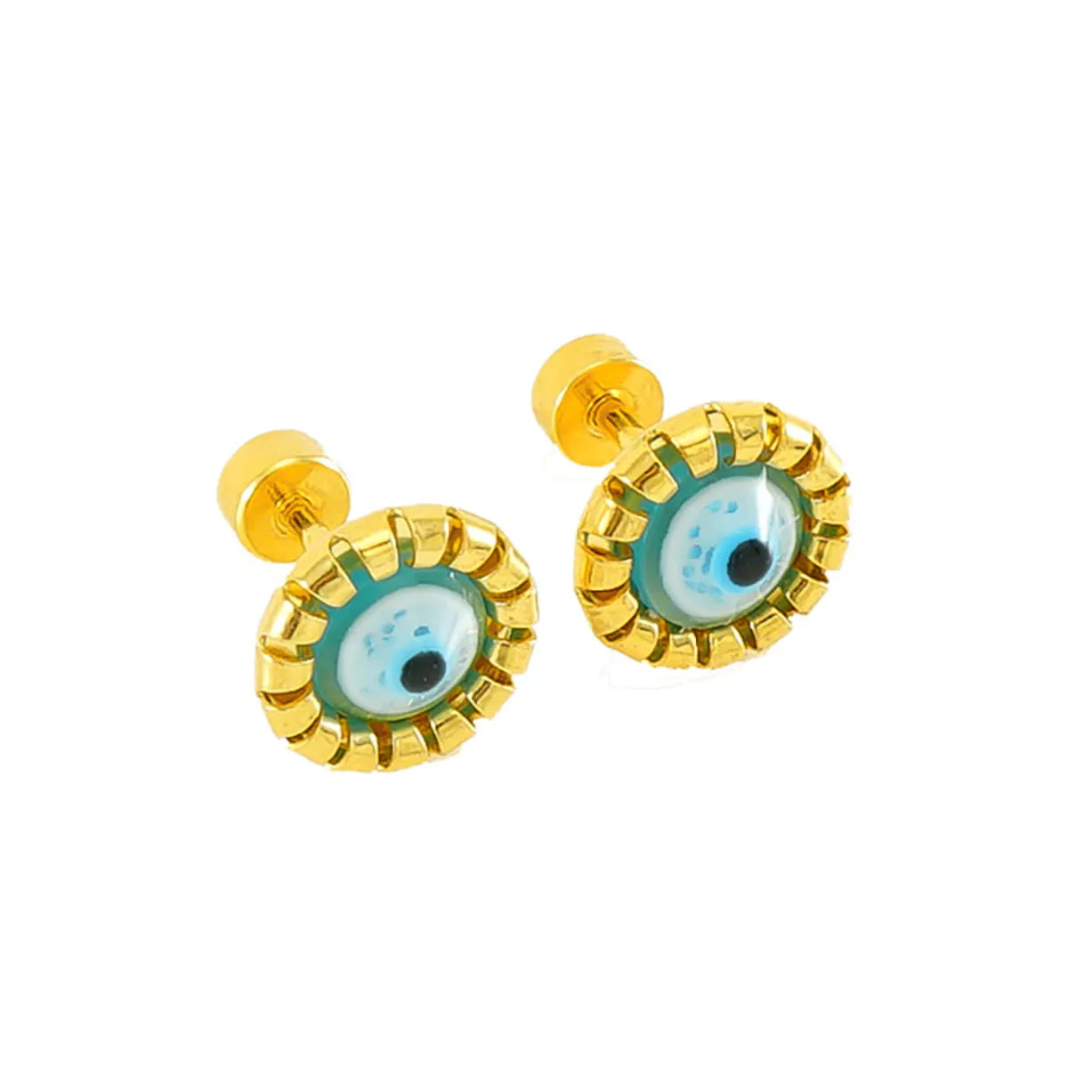 1 Pair Simple Style Eye Inlay Stainless Steel Resin 18K Gold Plated Ear Studs