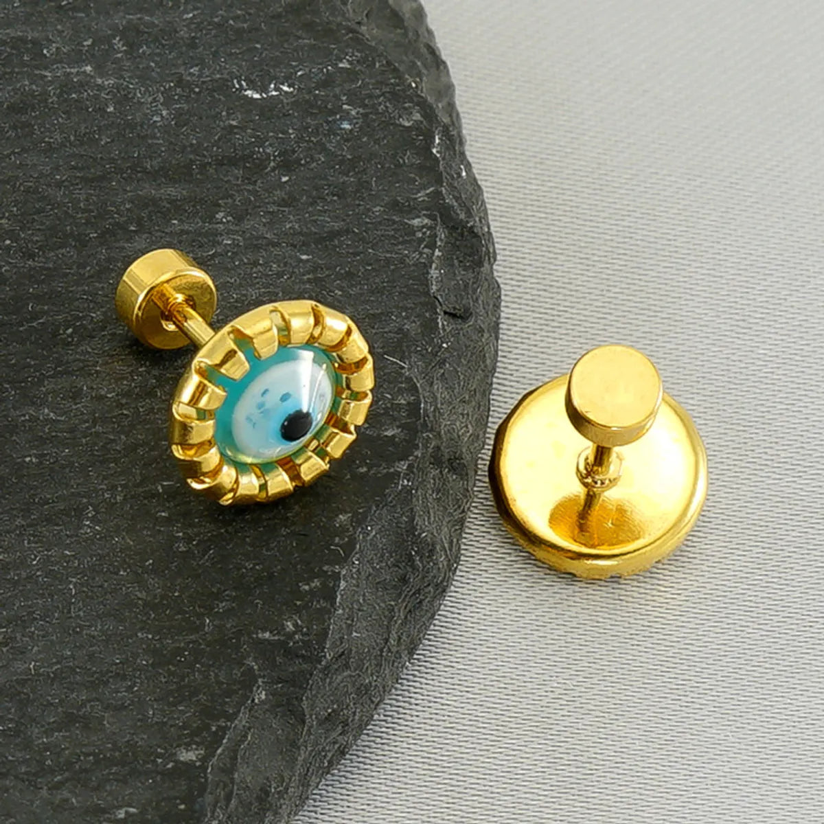 1 Pair Simple Style Eye Inlay Stainless Steel Resin 18K Gold Plated Ear Studs