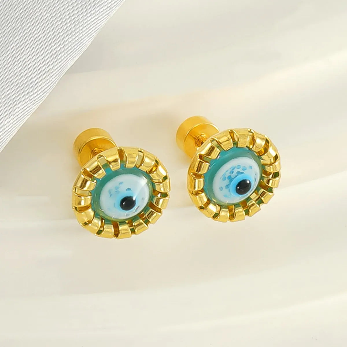 1 Pair Simple Style Eye Inlay Stainless Steel Resin 18K Gold Plated Ear Studs