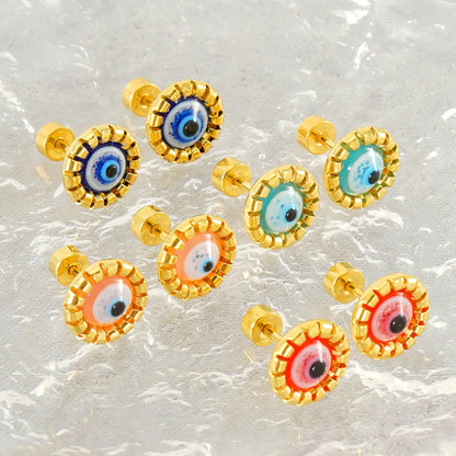 1 Pair Simple Style Eye Inlay Stainless Steel Resin 18K Gold Plated Ear Studs