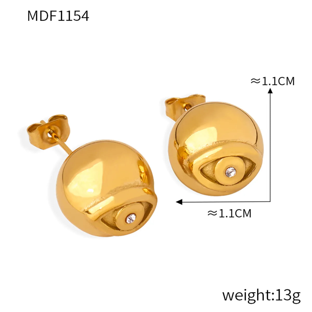 1 Pair Simple Style Eye Plating Inlay Titanium Steel Rhinestones 18K Gold Plated Ear Studs