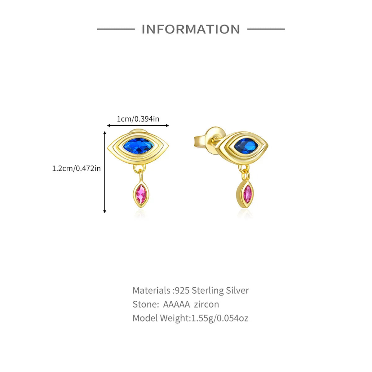 1 Pair Simple Style Eye Plating Sterling Silver Drop Earrings