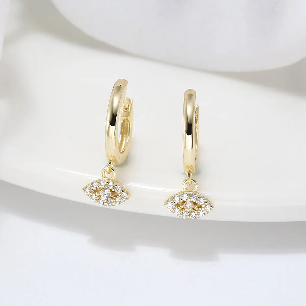 1 Pair Simple Style Eye Polishing Plating Inlay Sterling Silver Zircon 14k Gold Plated White Gold Plated Drop Earrings