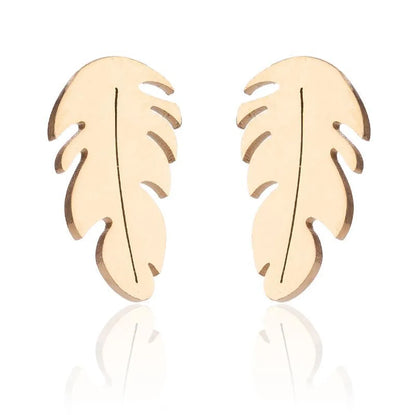 1 Pair Simple Style Feather Plating 201 Stainless Steel 18K Gold Plated Ear Studs