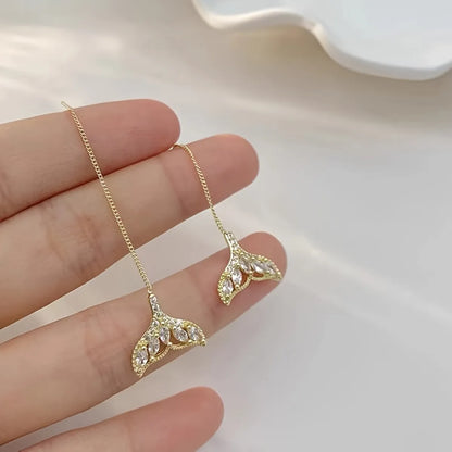 1 Pair Simple Style Fish Tail Plating Inlay Zinc Alloy Zircon Gold Plated Ear Line