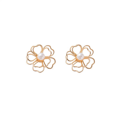 1 Pair Simple Style Flower Alloy Inlay Artificial Pearls Women's Ear Studs