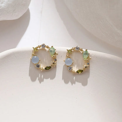 1 Pair Simple Style Flower Alloy Inlay Rhinestones Women's Earrings