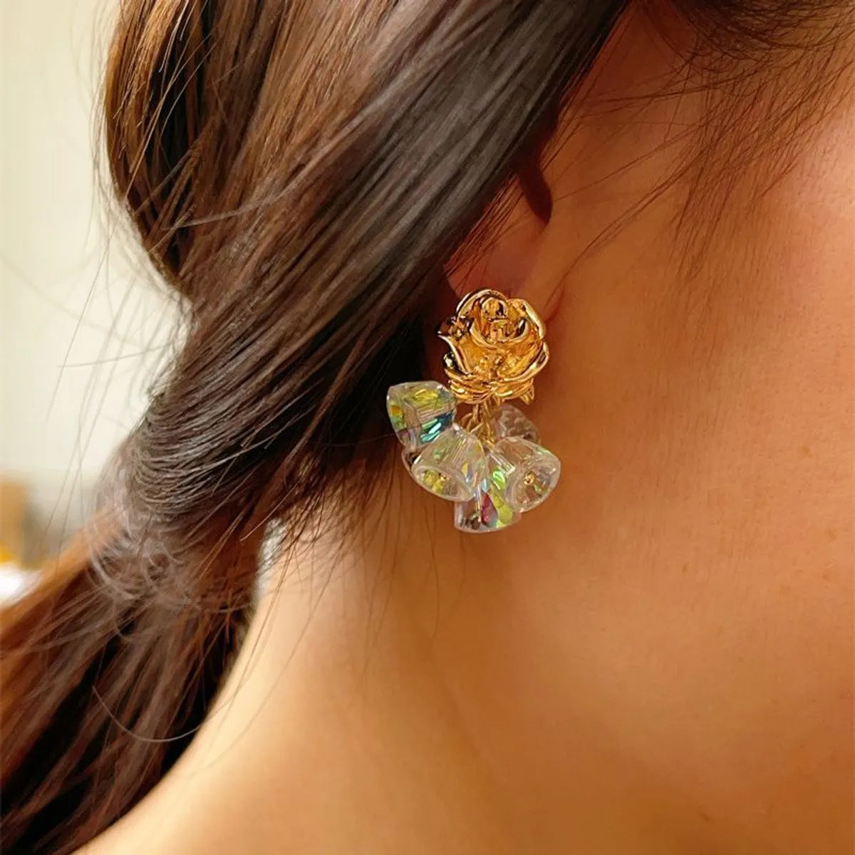 1 Pair Simple Style Flower Artificial Crystal Drop Earrings