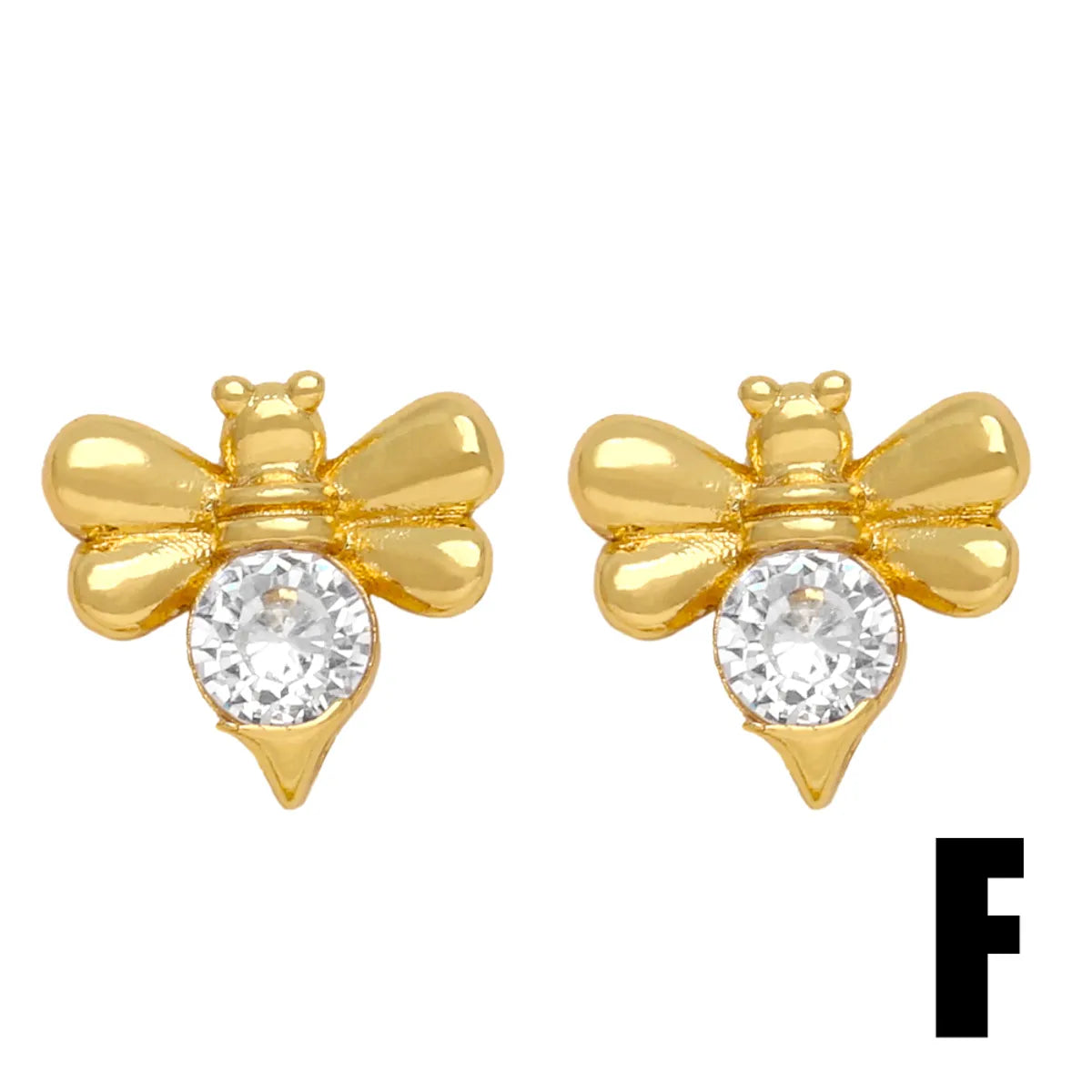 1 Pair Simple Style Flower Bee Lightning Plating Inlay Copper Zircon 18k Gold Plated Ear Studs