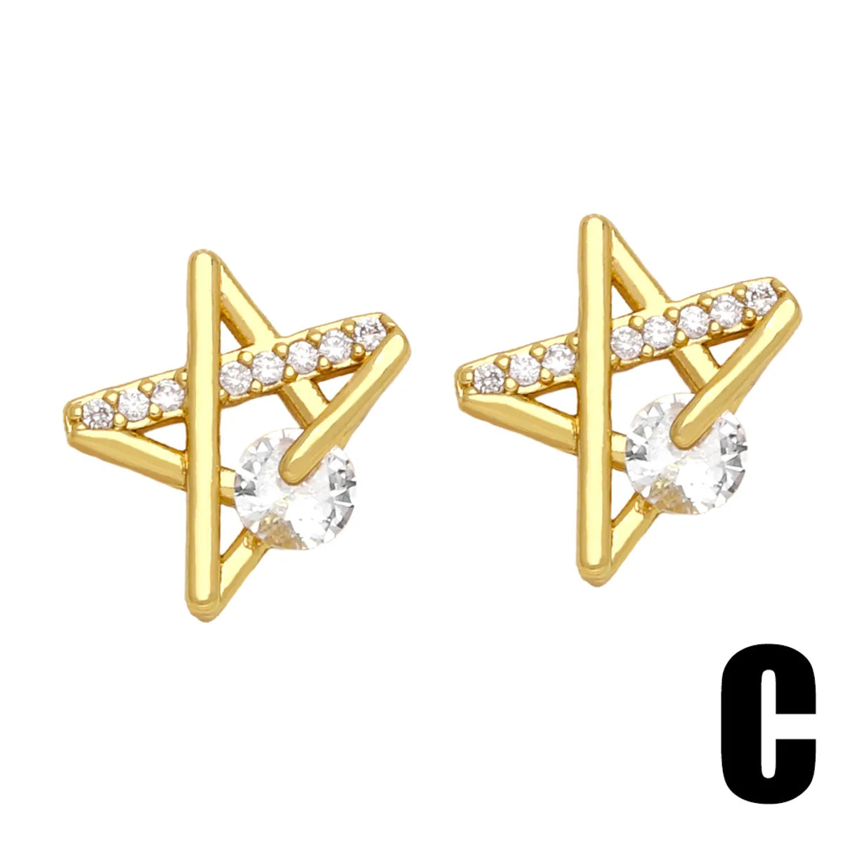 1 Pair Simple Style Flower Bee Lightning Plating Inlay Copper Zircon 18k Gold Plated Ear Studs