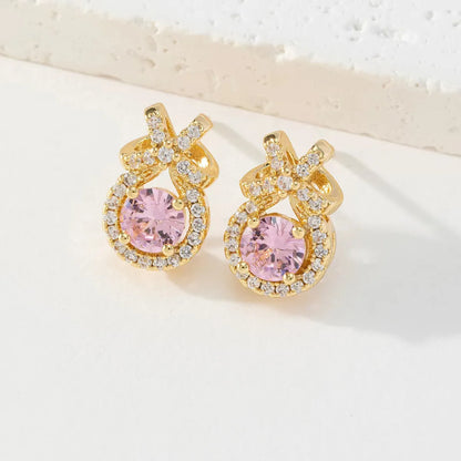 1 Pair Simple Style Flower Butterfly Plating Inlay Copper Zircon Ear Studs