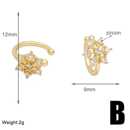 1 Pair Simple Style Flower Butterfly Snowflake Inlay Copper Zircon 18K Gold Plated Ear Cuffs