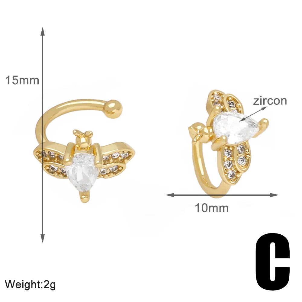 1 Pair Simple Style Flower Butterfly Snowflake Inlay Copper Zircon 18K Gold Plated Ear Cuffs