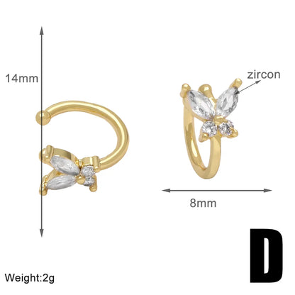 1 Pair Simple Style Flower Butterfly Snowflake Inlay Copper Zircon 18K Gold Plated Ear Cuffs