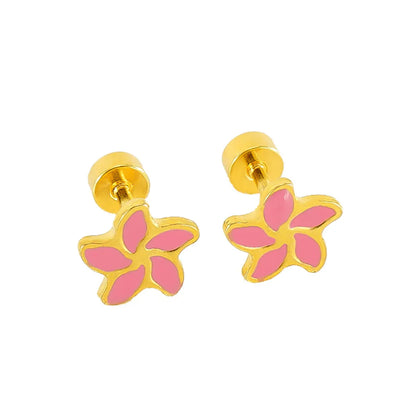 1 Pair Simple Style Flower Enamel Plating Stainless Steel Ear Studs