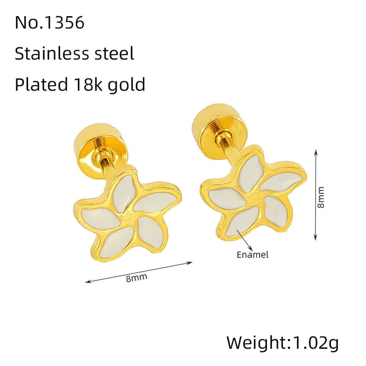 1 Pair Simple Style Flower Enamel Plating Stainless Steel Ear Studs