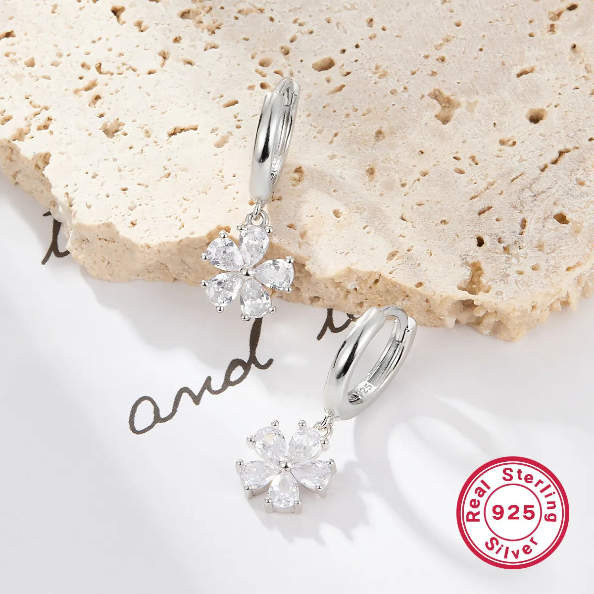 1 Pair Simple Style Flower Floral Plating Flowers Inlay Sterling Silver Zircon Drop Earrings