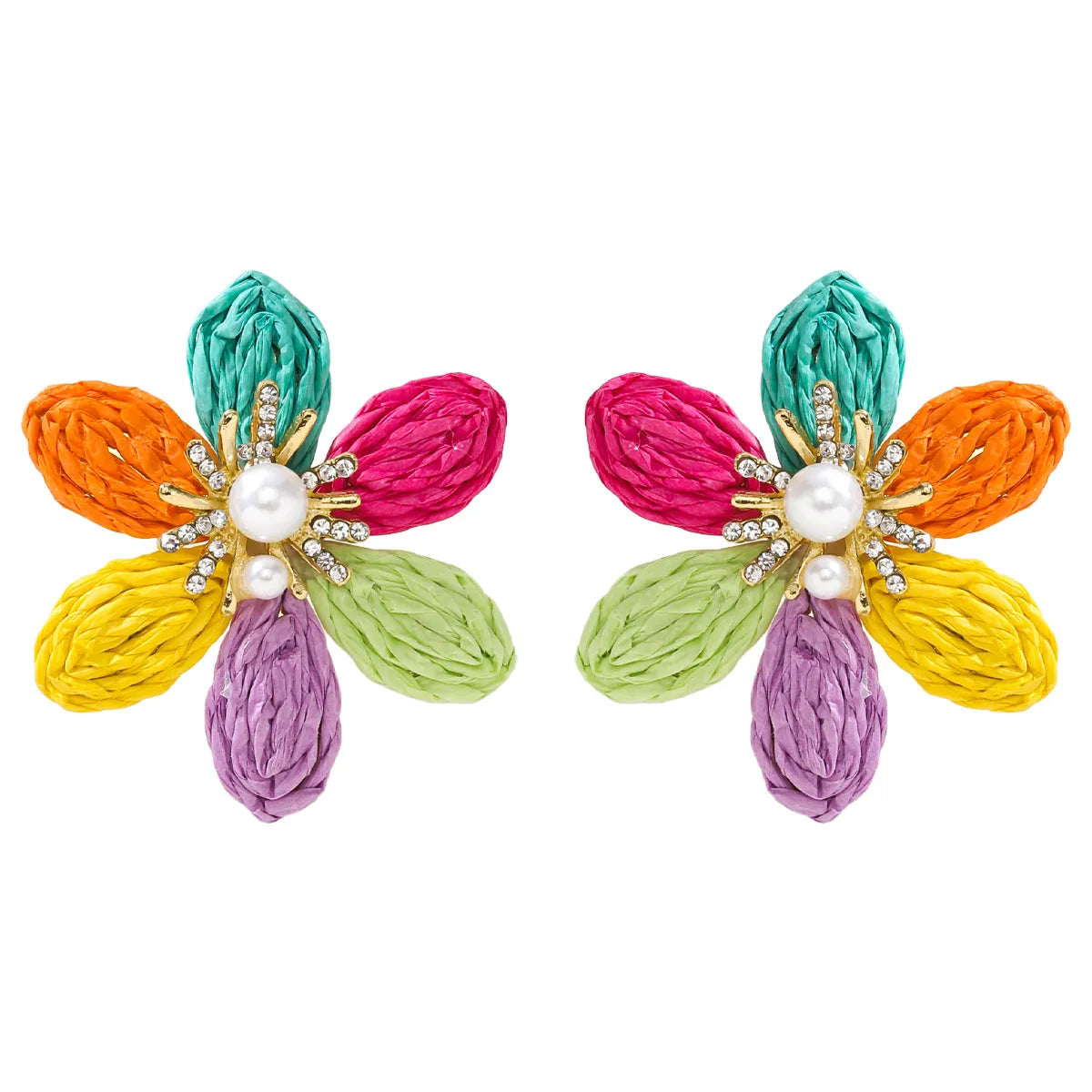 1 Pair Simple Style Flower Flowers Raffia Ear Studs