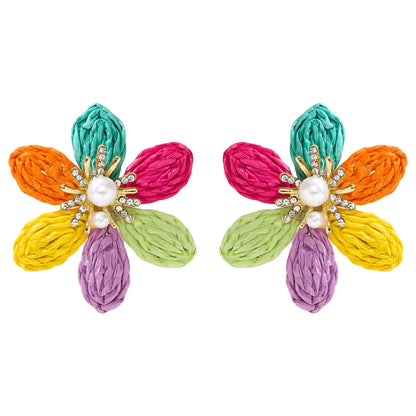 1 Pair Simple Style Flower Flowers Raffia Ear Studs