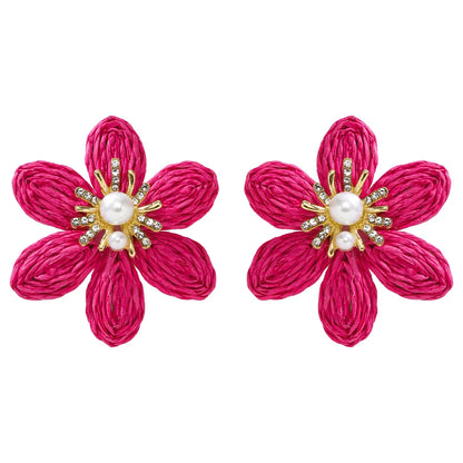 1 Pair Simple Style Flower Flowers Raffia Ear Studs