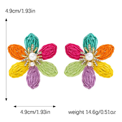 1 Pair Simple Style Flower Flowers Raffia Ear Studs