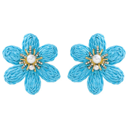 1 Pair Simple Style Flower Flowers Raffia Ear Studs