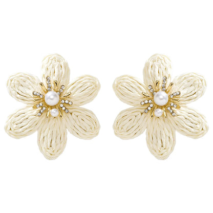 1 Pair Simple Style Flower Flowers Raffia Ear Studs