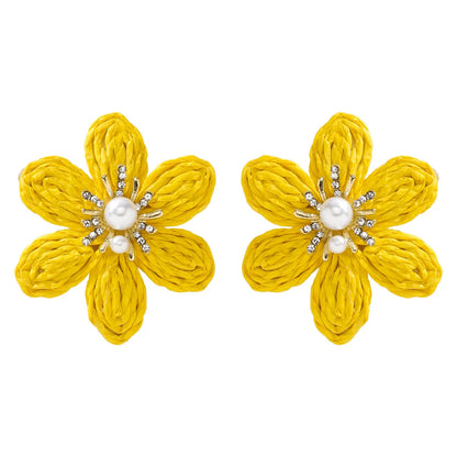 1 Pair Simple Style Flower Flowers Raffia Ear Studs