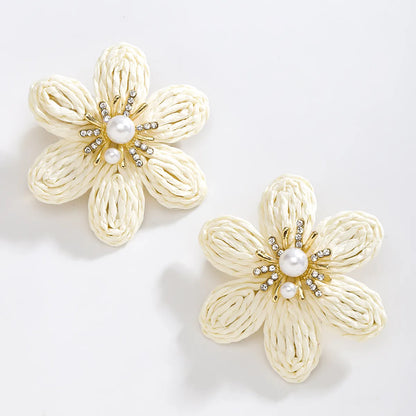 1 Pair Simple Style Flower Flowers Raffia Ear Studs