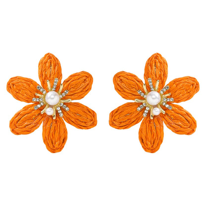 1 Pair Simple Style Flower Flowers Raffia Ear Studs