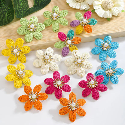 1 Pair Simple Style Flower Flowers Raffia Ear Studs