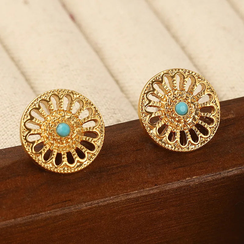 1 Pair Simple Style Flower Hollow Out Inlay Alloy Mussel Ear Studs