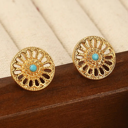 1 Pair Simple Style Flower Hollow Out Inlay Alloy Mussel Ear Studs