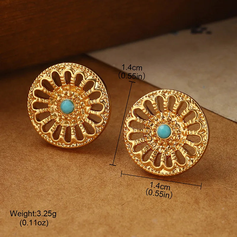 1 Pair Simple Style Flower Hollow Out Inlay Alloy Mussel Ear Studs