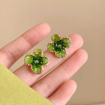 1 Pair Simple Style Flower Inlay Alloy Rhinestones Ear Studs