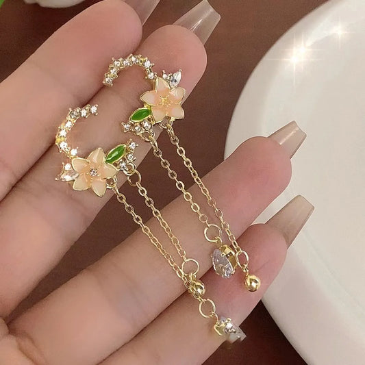 1 Pair Simple Style Flower Inlay Alloy Zircon Drop Earrings