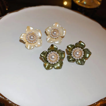 1 Pair Simple Style Flower Inlay Arylic Rhinestones Pearl Ear Studs